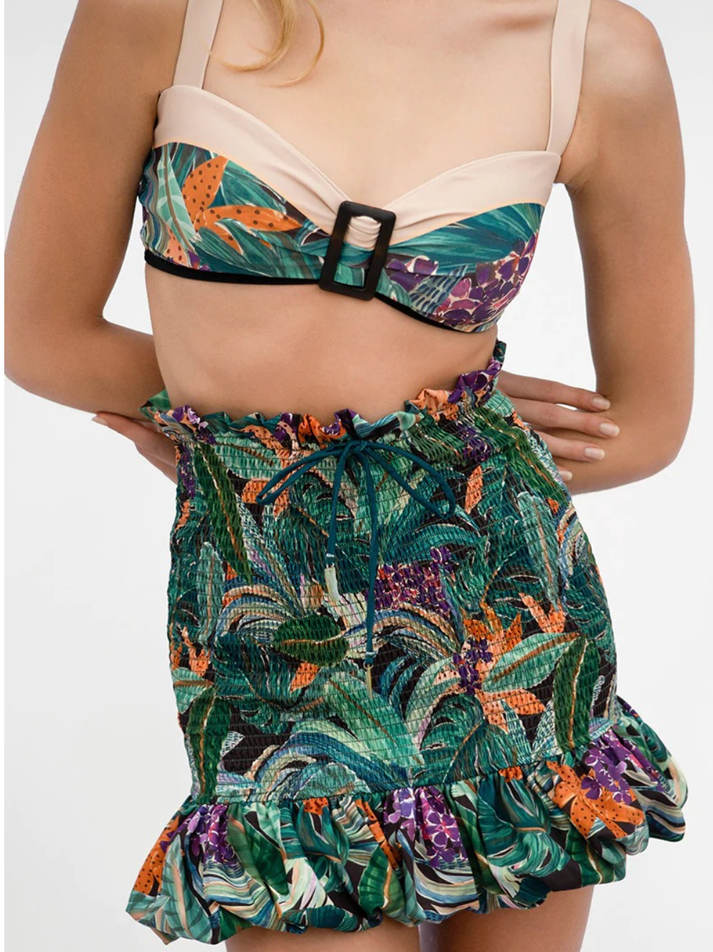 Floral Printed Bikini & Pleated Skirt