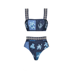 Blue Pattern Printed Swimwear & Umbrella Skirt