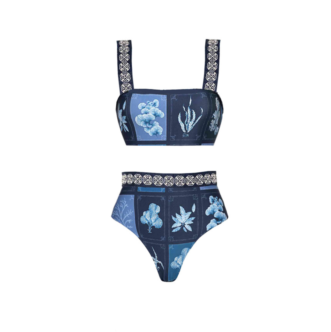 Blue Pattern Printed Swimwear & Umbrella Skirt