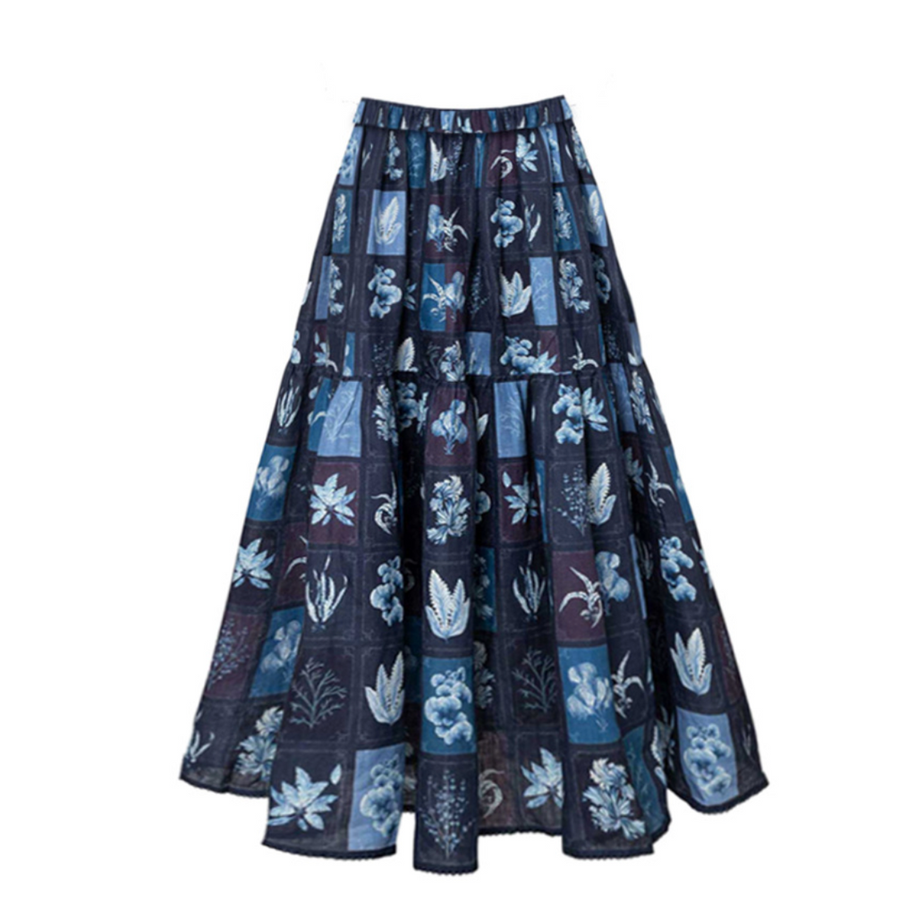 Blue Pattern Printed Swimwear & Umbrella Skirt