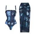 Blue Pattern Printed Swimwear & Umbrella Skirt