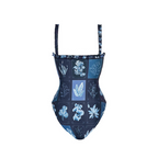 Blue Pattern Printed Swimwear & Umbrella Skirt