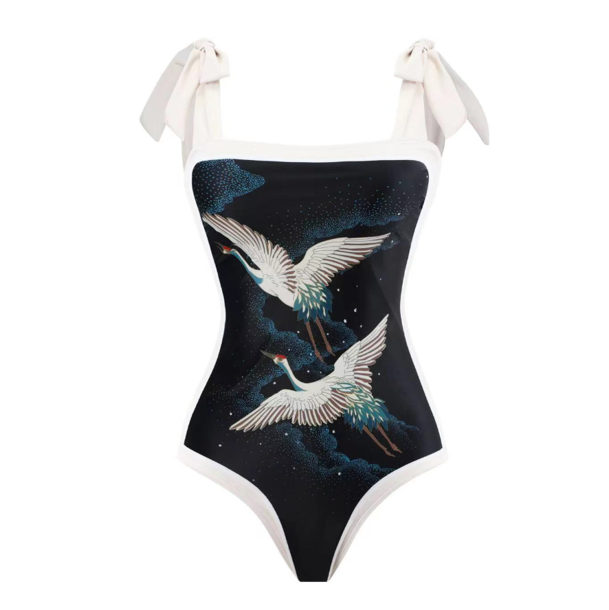 Printed One-piece Swimwear & Chiffon Skirt