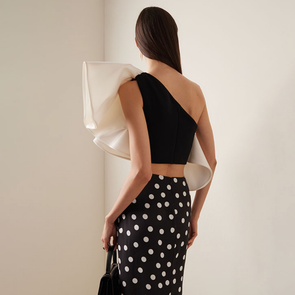 Black&White Polka Dot Swimwear & Skirt
