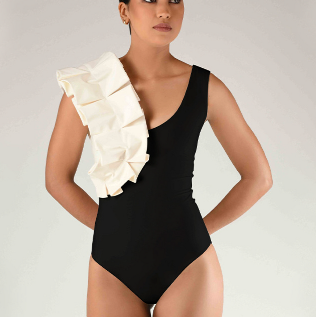 Black&White Polka Dot Swimwear & Skirt