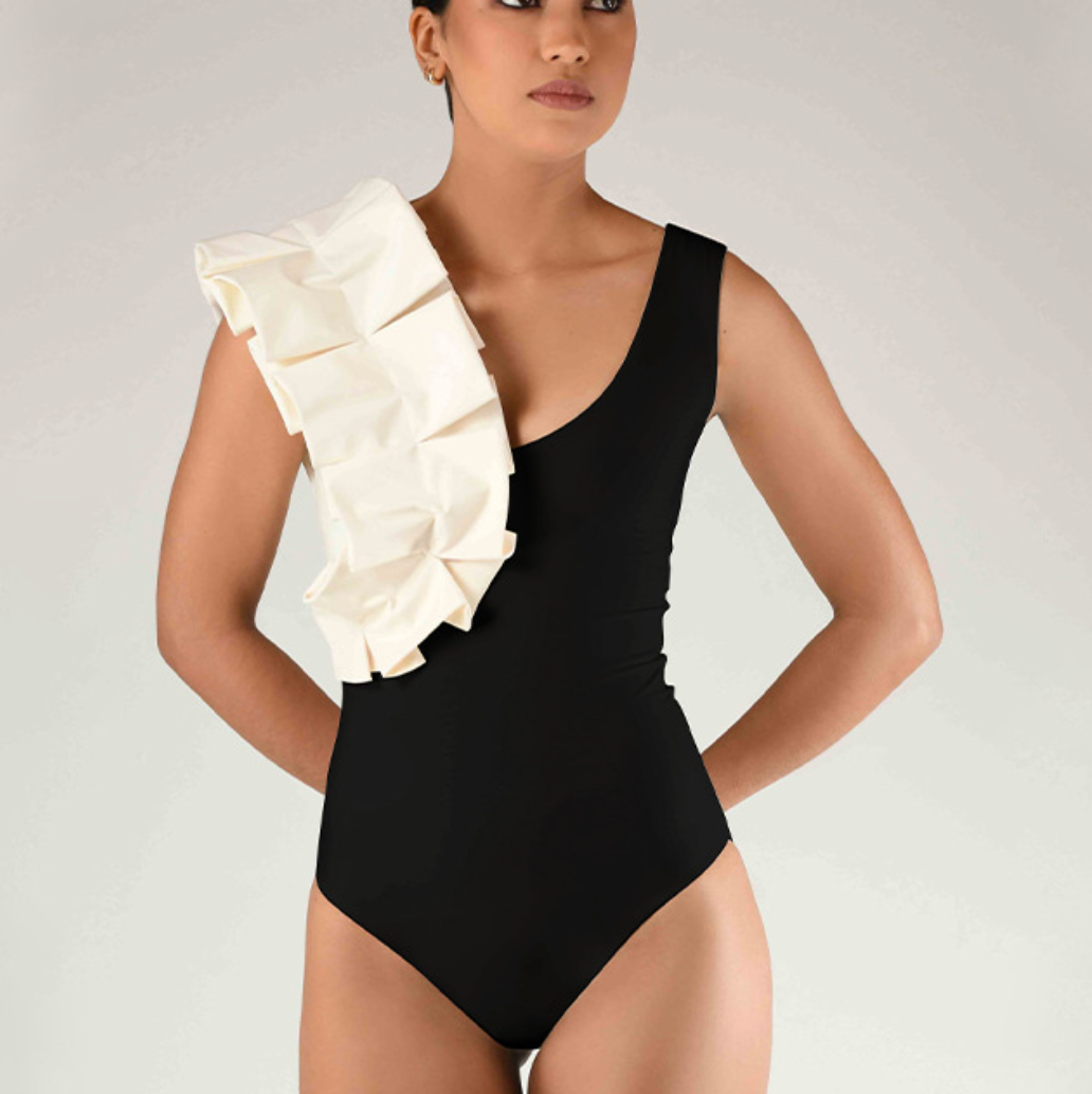 Black&White Polka Dot Swimwear & Skirt