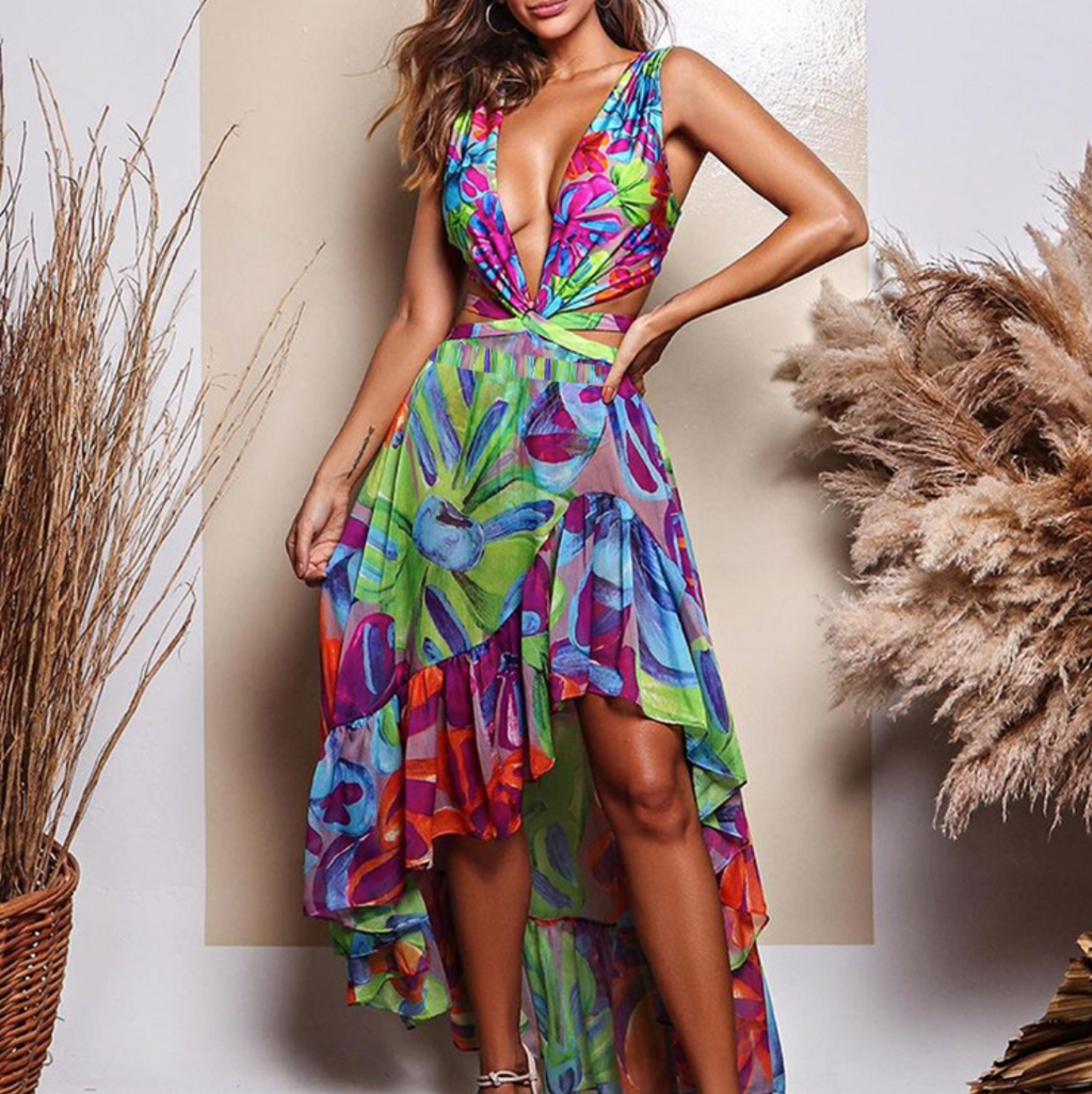 V-neck Colorful Printed Swimwear Sets