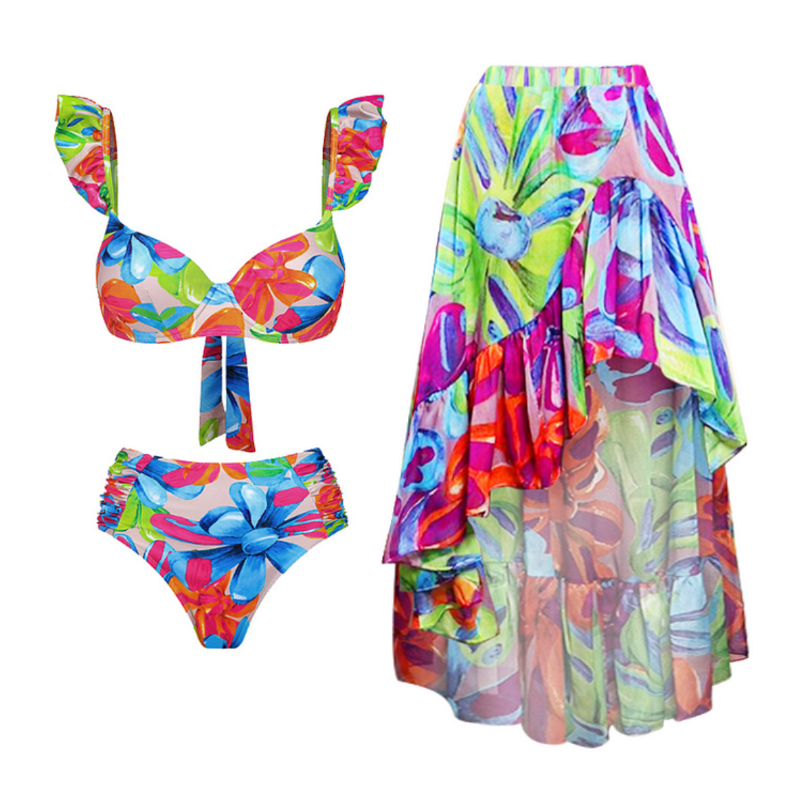 V-neck Colorful Printed Swimwear Sets