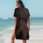 V-neck Solid Color Hollowed-knit Beach Dress