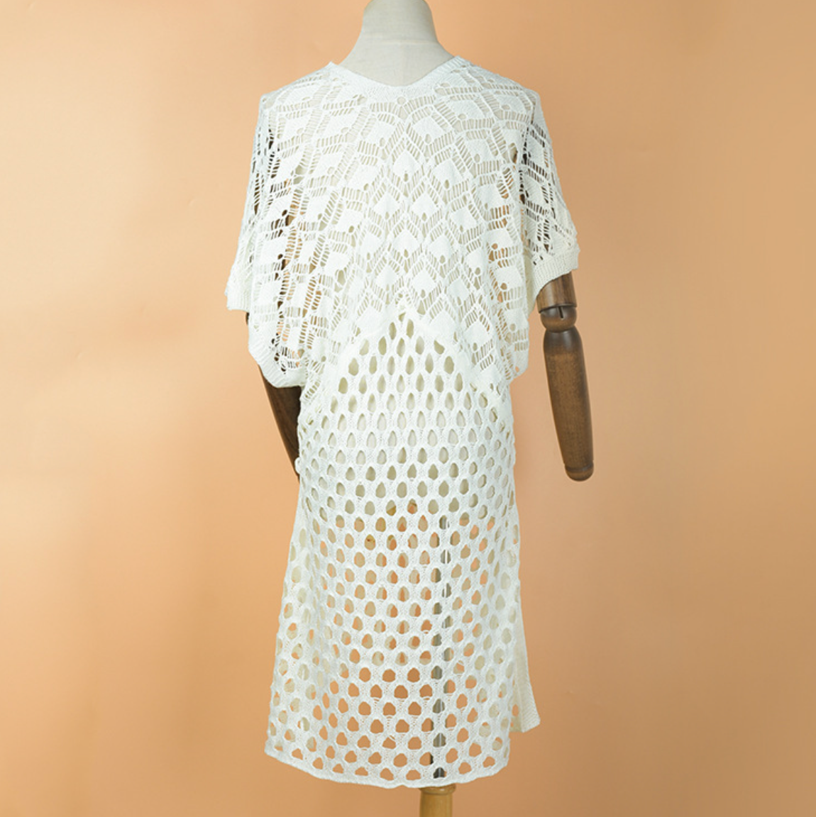 V-neck Solid Color Hollowed-knit Beach Dress