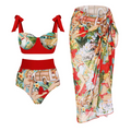 Vintage Drawing Printed Swimwear & Wrap Skirt