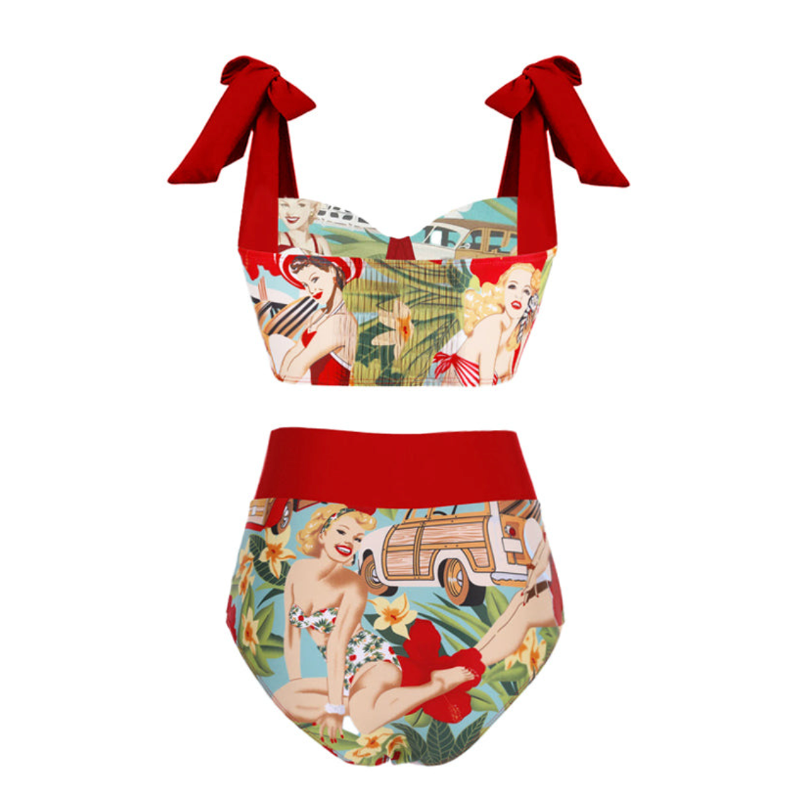 Vintage Drawing Printed Swimwear & Wrap Skirt