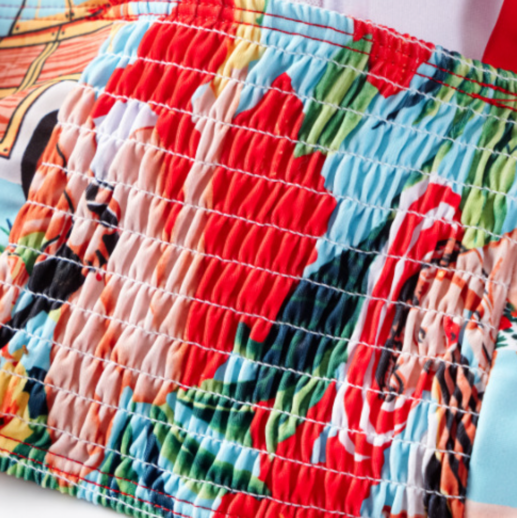 Vintage Drawing Printed Swimwear & Wrap Skirt