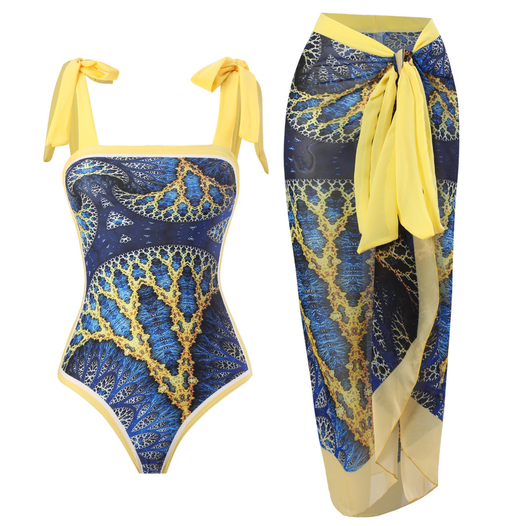 Pattern Printed Swimwear & Chiffon Skirt
