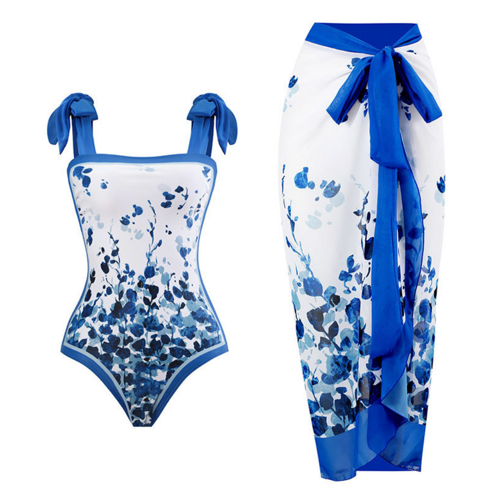Pattern Printed Swimwear & Chiffon Skirt