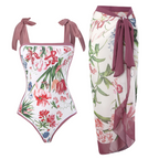 Pattern Printed Swimwear & Chiffon Skirt