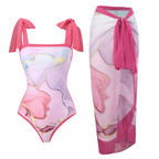Pattern Printed Swimwear & Chiffon Skirt