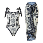 Pattern Printed Swimwear & Chiffon Skirt