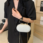 Sequined Elliptical Crossbody Chain Bag