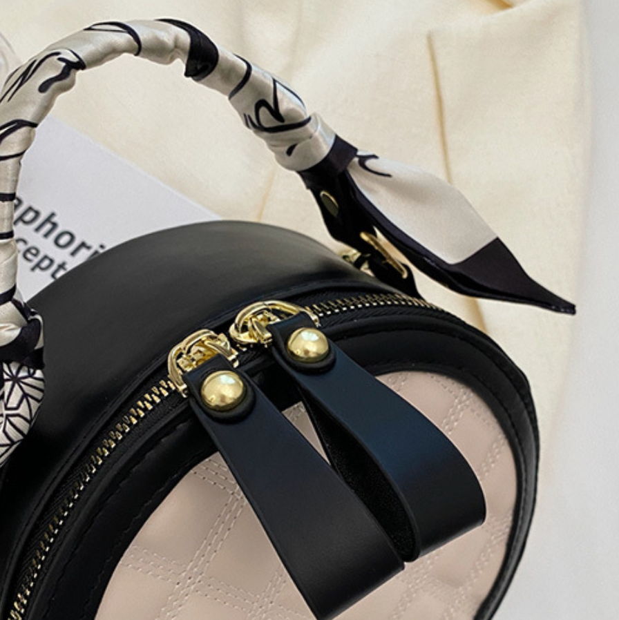 Lattice Embroidery Round Crossbody Bag