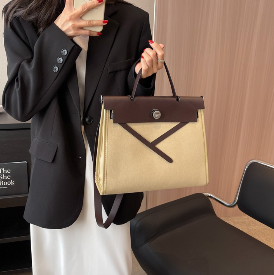 Niche Color-blocking Patchwork Canvas Bag