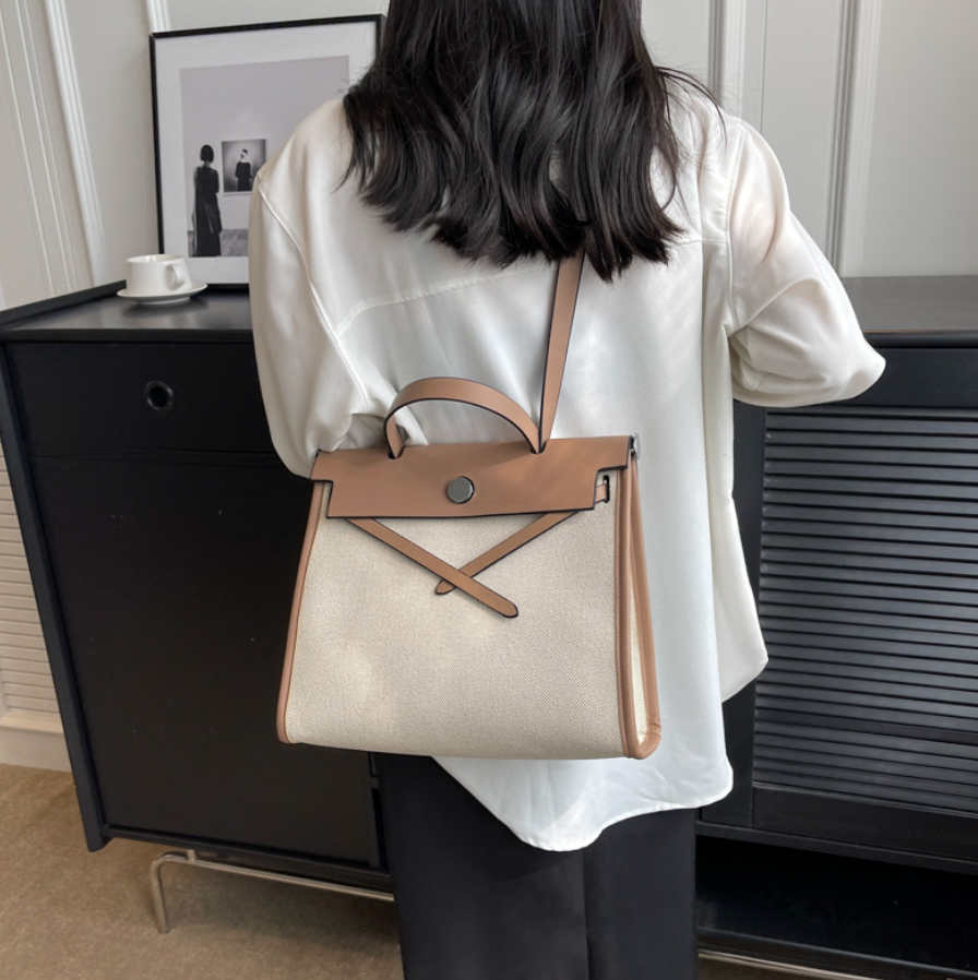 Niche Color-blocking Patchwork Canvas Bag