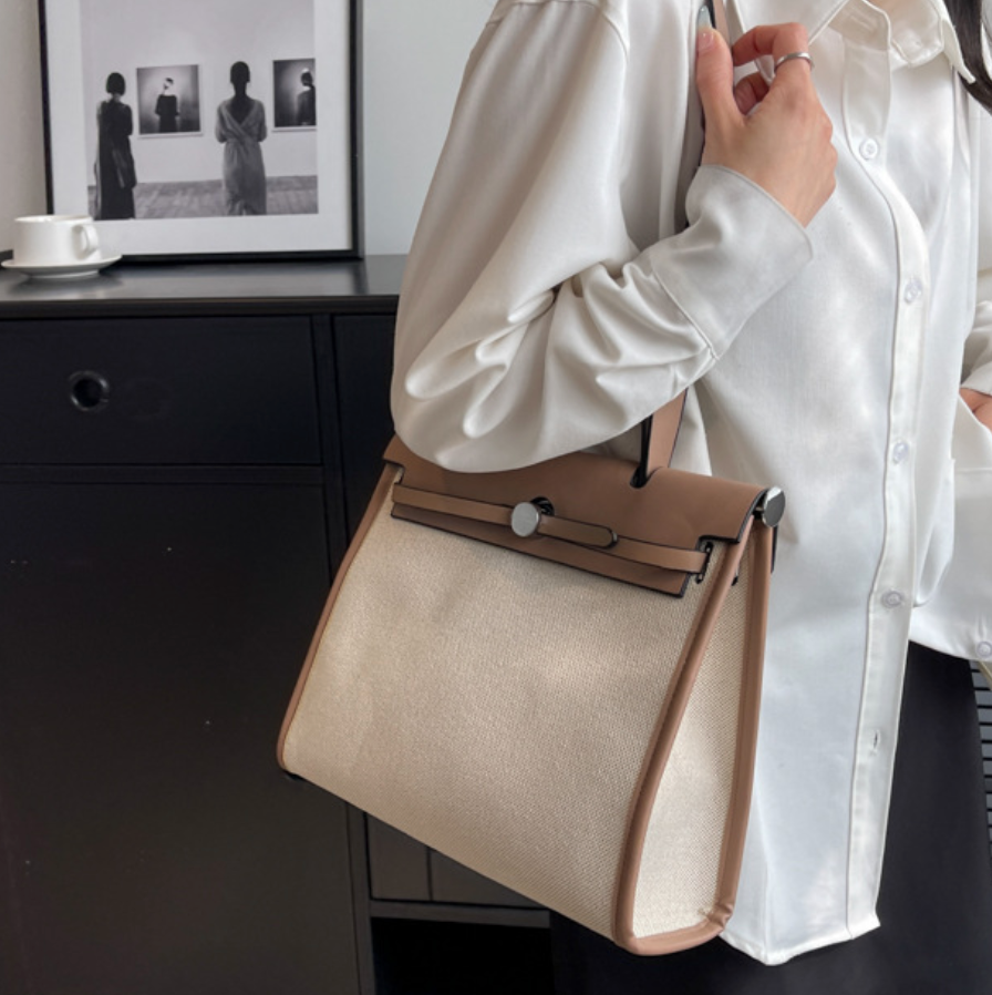 Niche Color-blocking Patchwork Canvas Bag