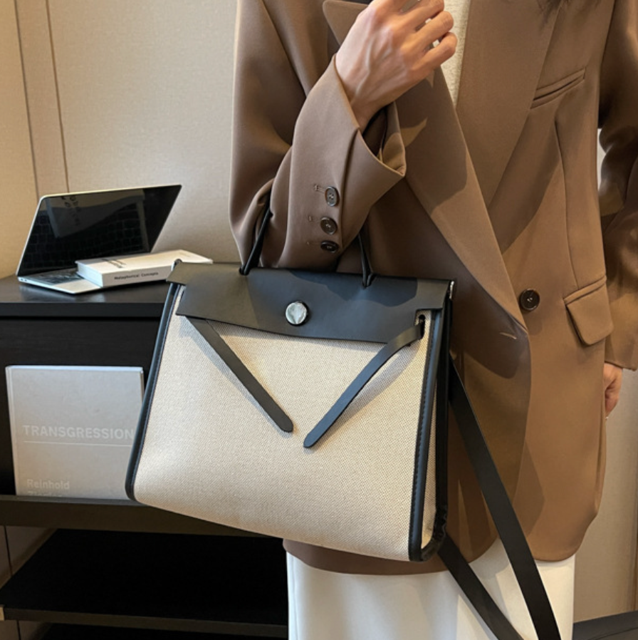 Niche Color-blocking Patchwork Canvas Bag