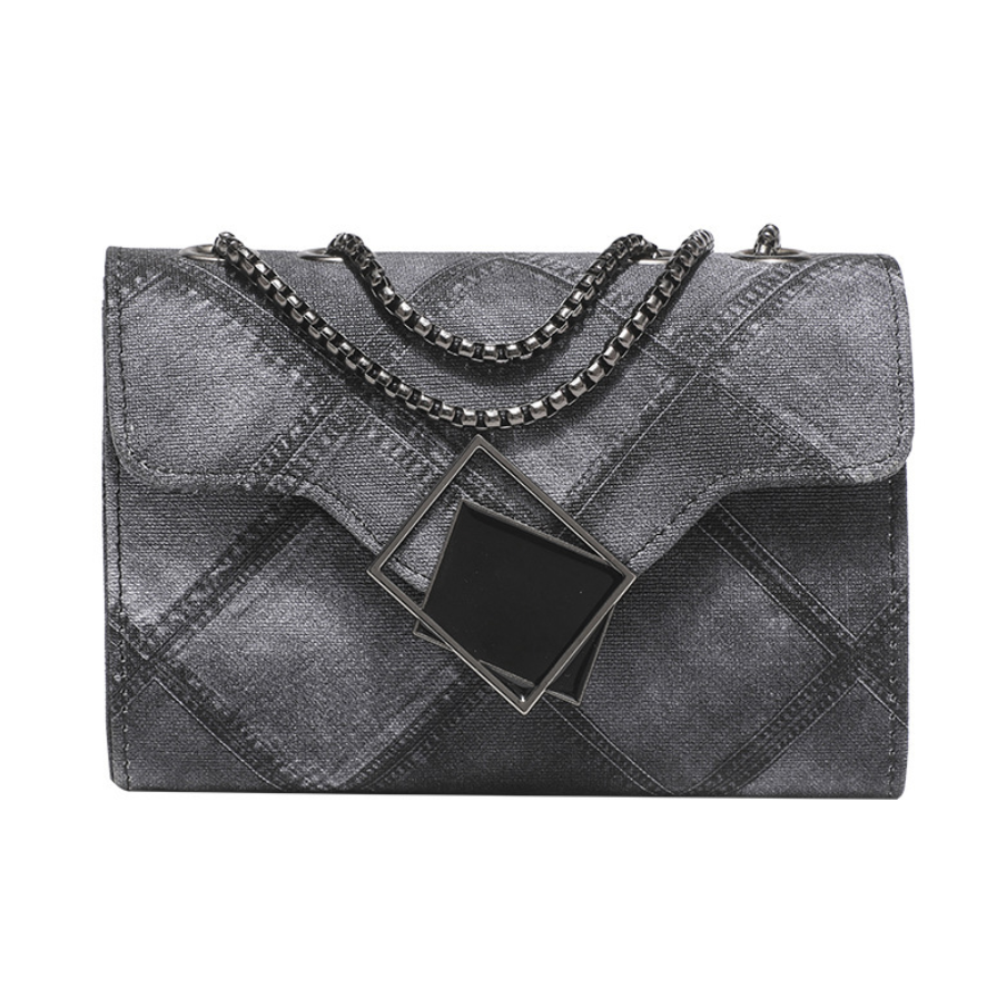 Lattice Embossed Gradient Gray Chain Bag