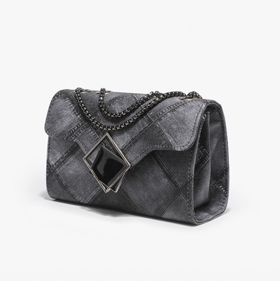 Lattice Embossed Gradient Gray Chain Bag