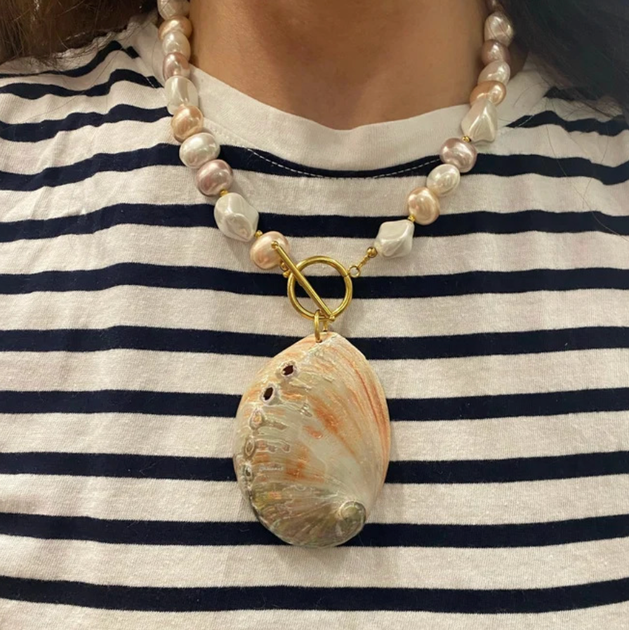 Natural Shell Patchwork Necklace & Earrings