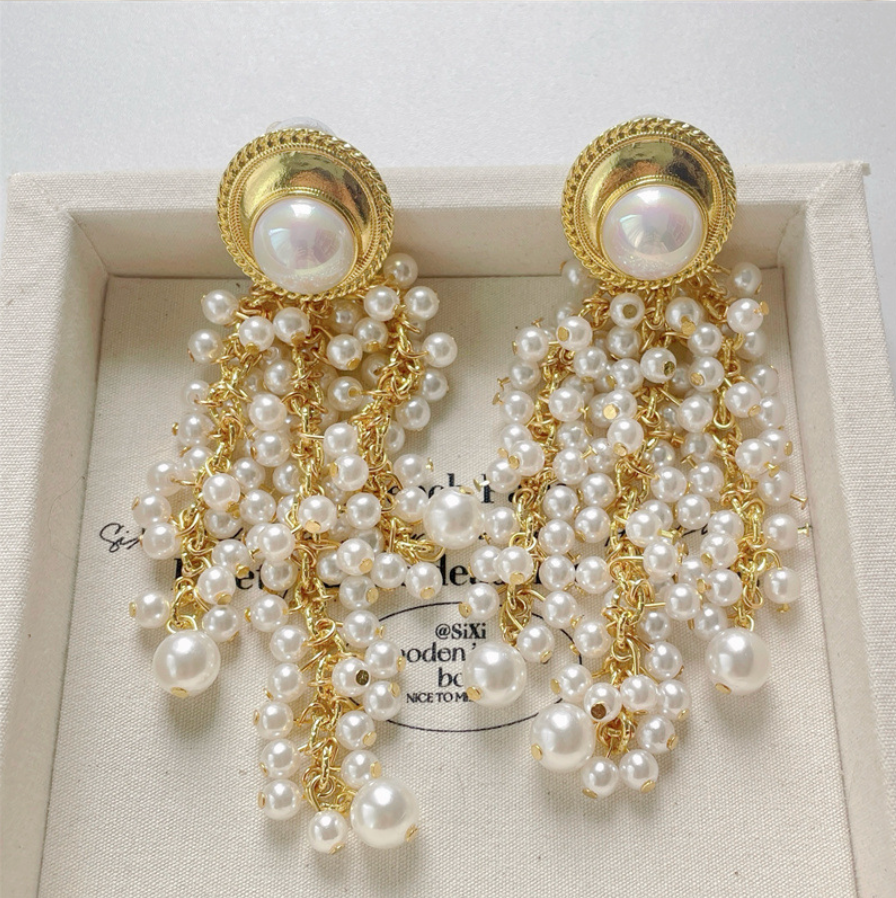 Vintage Pearl Tassel Earrings