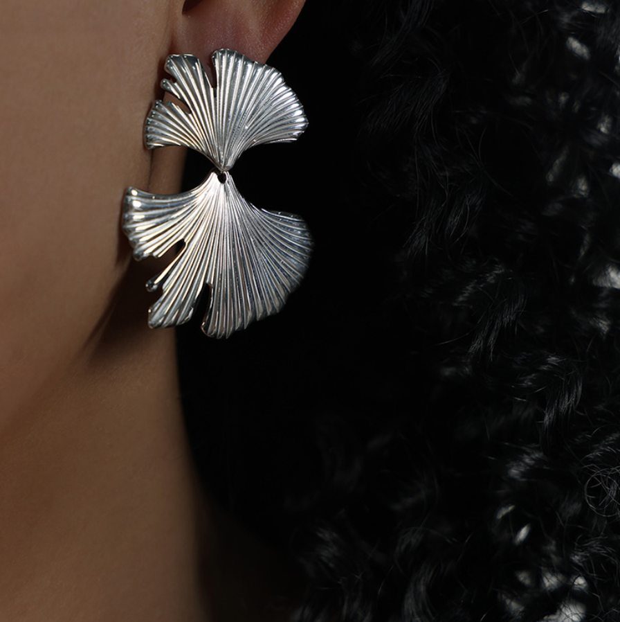 Niche Geometric Ginkgo Patchwork Titanium Earrings