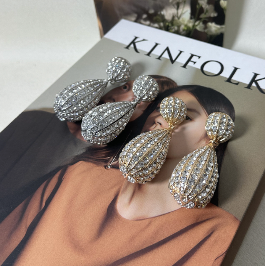 Premium Oval Drop Rhinestone Earrings