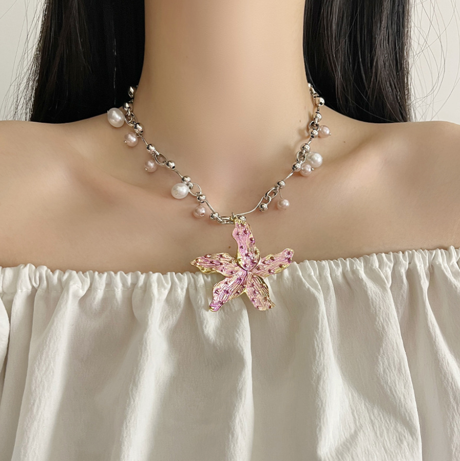 Purplish Pink Starfish Pendant Necklace