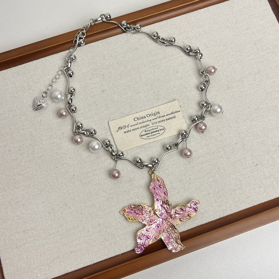 Purplish Pink Starfish Pendant Necklace
