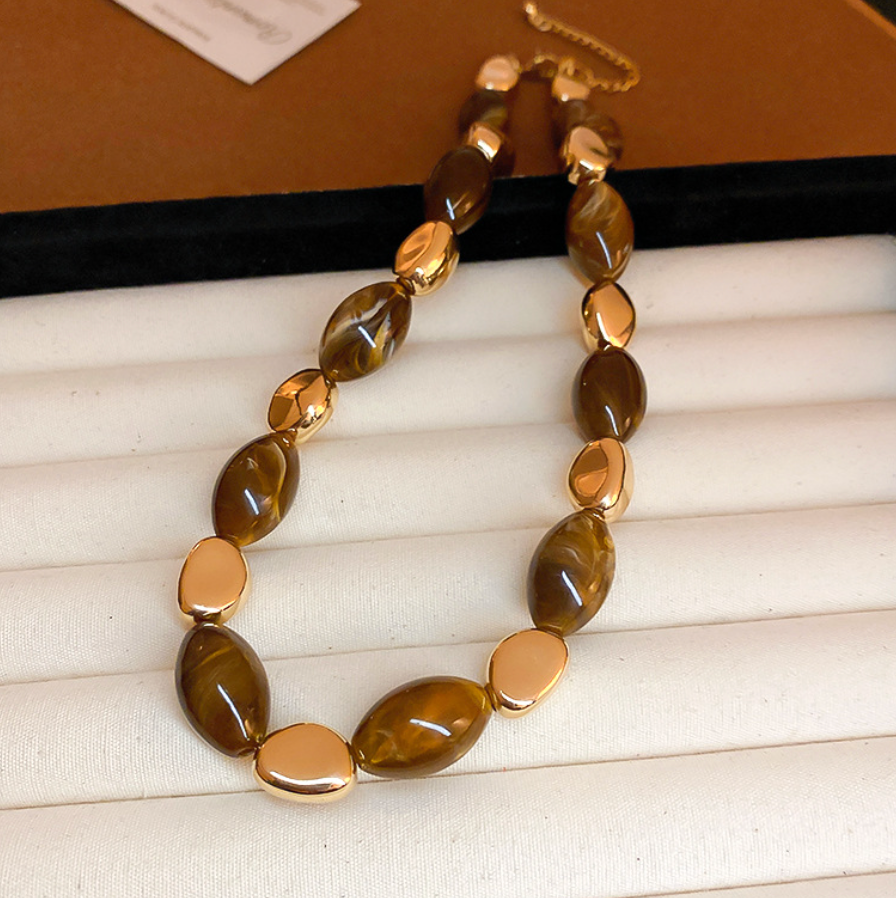 Vintage Resin Oval Beaded Necklace