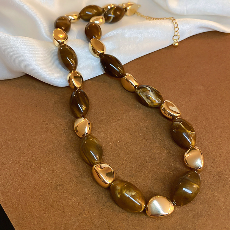 Vintage Resin Oval Beaded Necklace