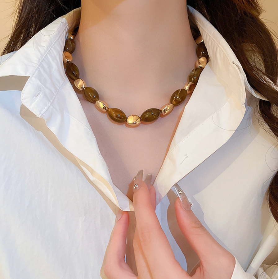 Vintage Resin Oval Beaded Necklace