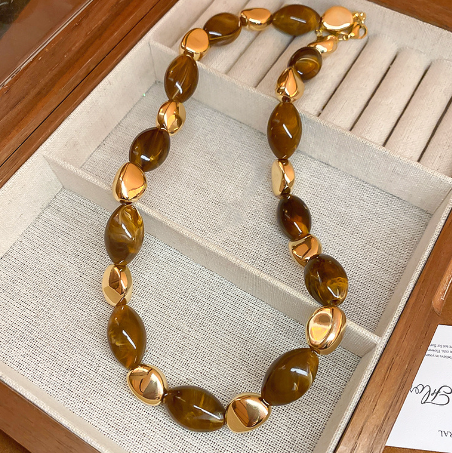 Vintage Resin Oval Beaded Necklace