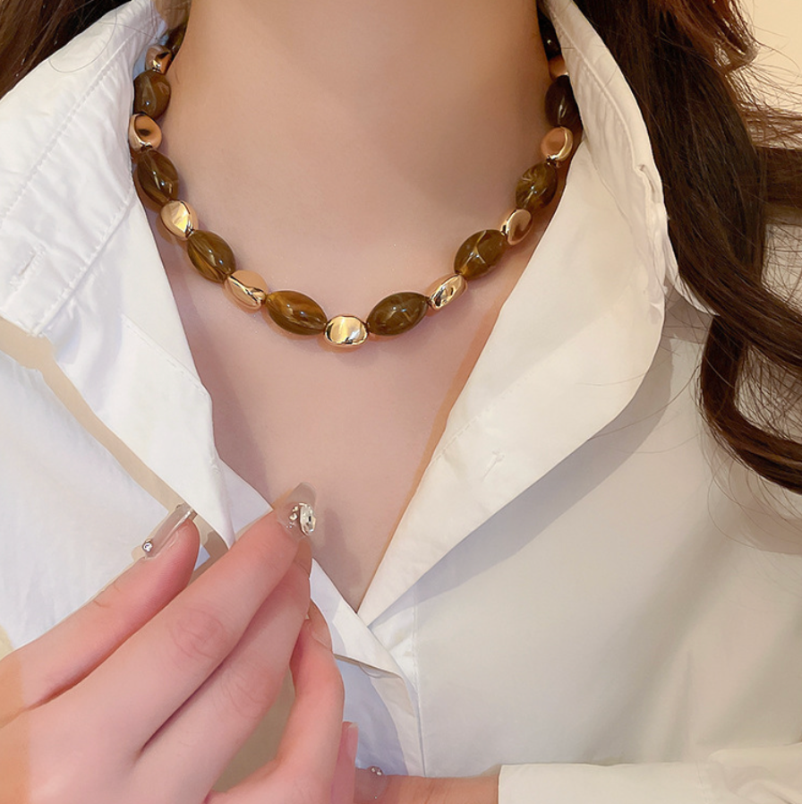 Vintage Resin Oval Beaded Necklace