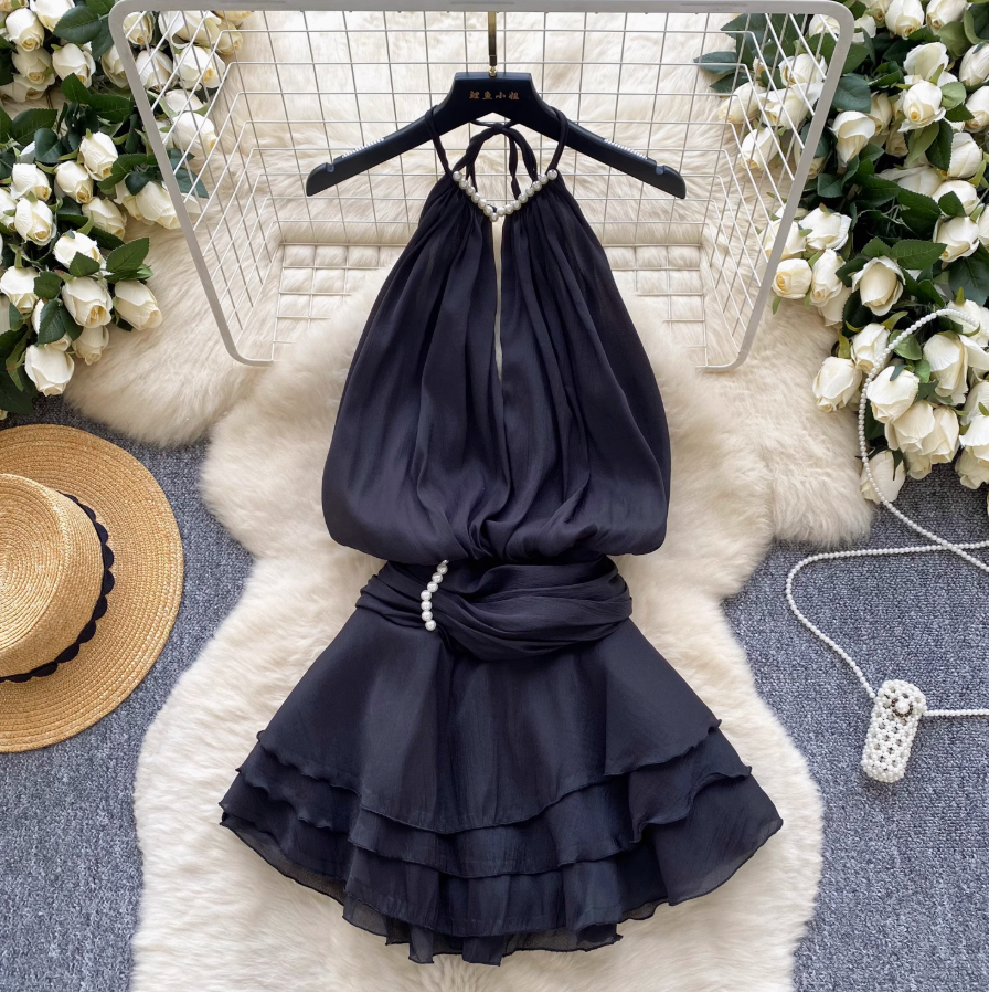 Fairy Beaded Halter Mesh Dress