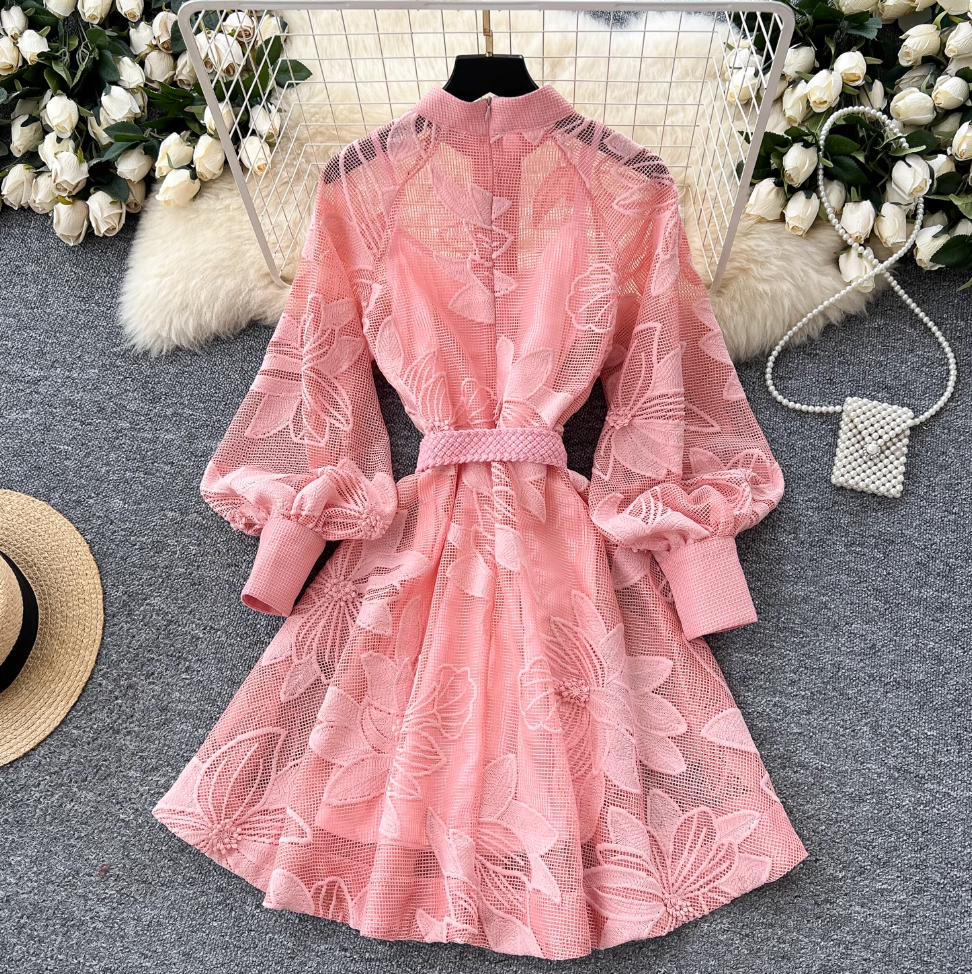 Elegant Hollowed Embroidery A-line Dress