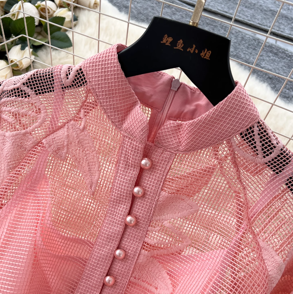 Elegant Hollowed Embroidery A-line Dress
