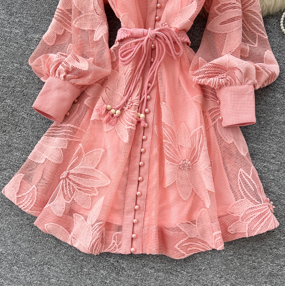 Elegant Hollowed Embroidery A-line Dress