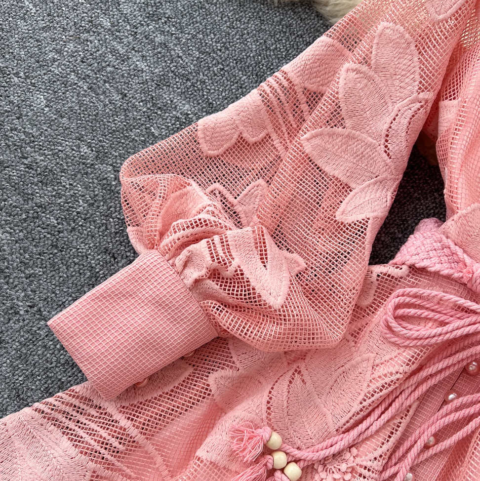 Elegant Hollowed Embroidery A-line Dress