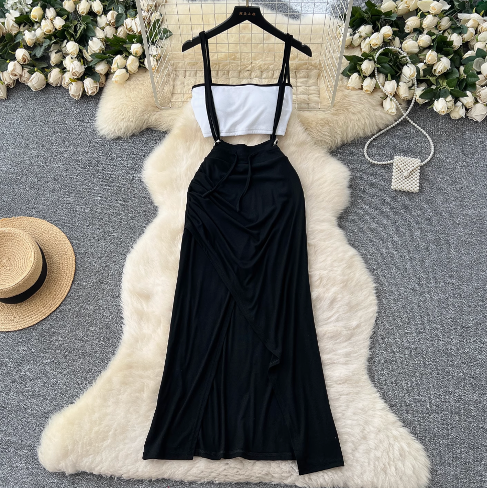 Padded Bustier & Strap Skirt Casual 2Pcs
