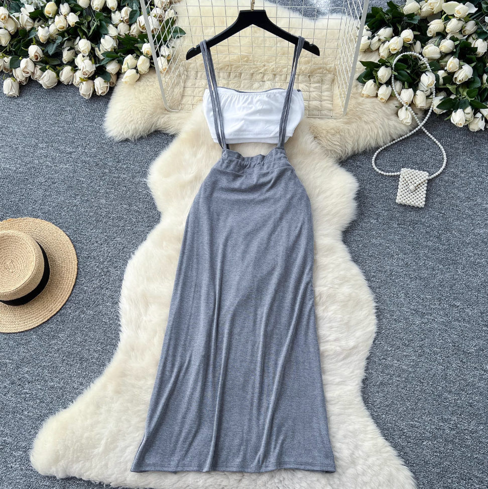 Padded Bustier & Strap Skirt Casual 2Pcs