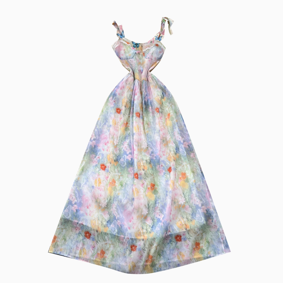 Fairy Colorful Printed Chiffon Slip Dress
