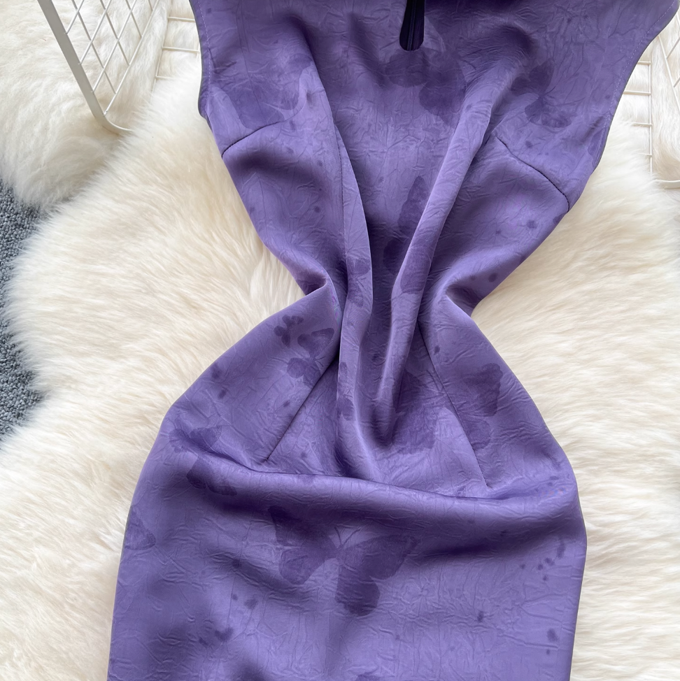 Hollowed Jacquard Satin Cheongsam Dress